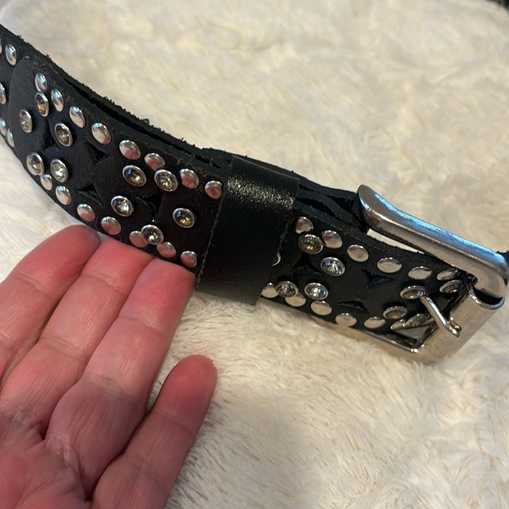 BCBG Maxazria Black Rhinestone Belt .Leather.
